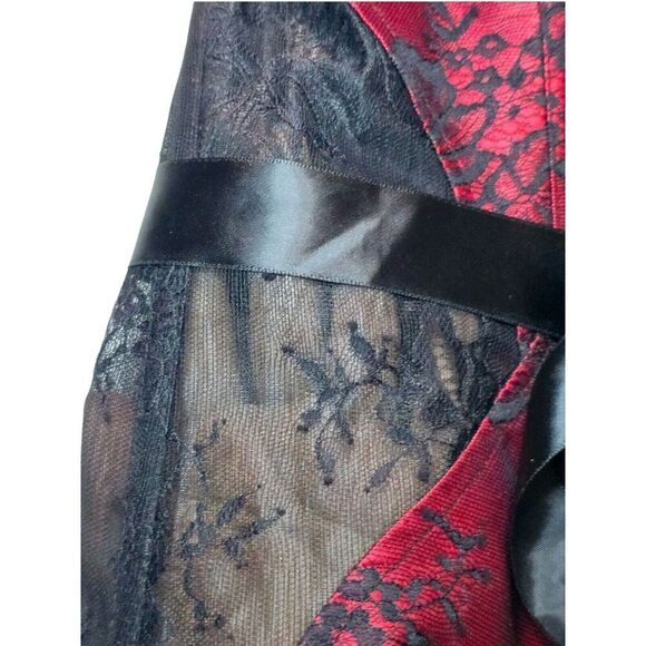 Adore Me Lace Strapless Corset Size 0X Lace Up Red Black Garter Clips Lingerie - Picture 4 of 13